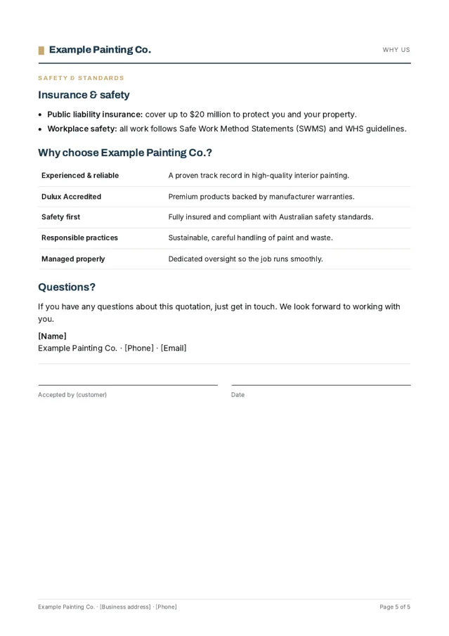 Sample proposal page 5: Why us